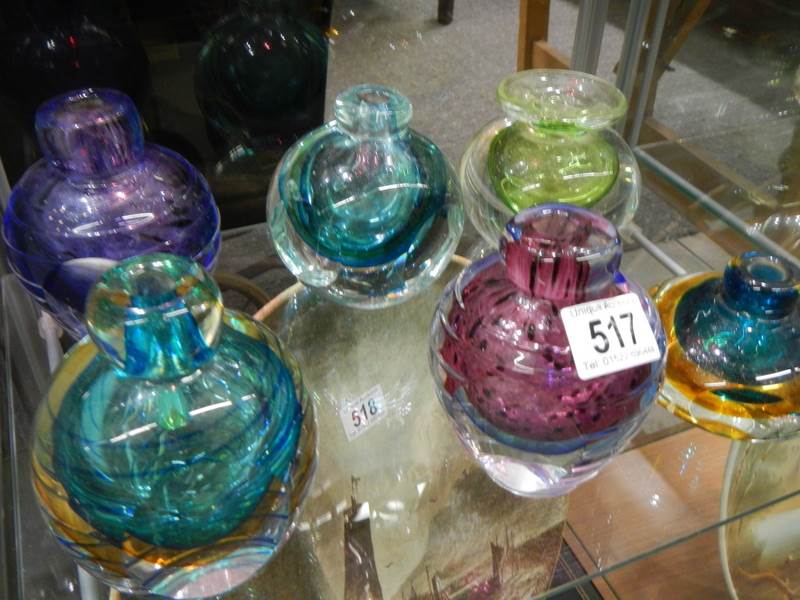 Six good assorted coloured glass bottles/specimen vases. - Image 2 of 2