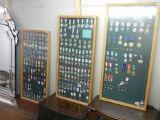 Three framed and glazed cases of various medals. COLLECT ONLY.