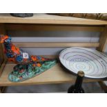 An Anita Harris art pottery pheasant and a spiral art bowl.