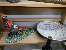 An Anita Harris art pottery pheasant and a spiral art bowl.