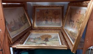 4 gilt framed pictures behind matted glass (COLLECT ONLY)