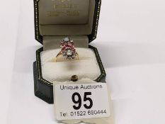 A lovely Edwardian rose cut diamond, pink sapphire and opal ring set in 18ct gold. size M, 6.1 grams