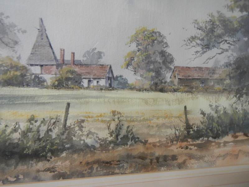 A framed and glazed watercolour rural scene, 73 x 58 cm. - Image 3 of 3