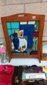 A 1930's fire screen with original still life in the Bloomsbury style, signed 'MP' - 56cm x 75cm