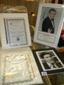 Roger Moore, Sean Connery, George Lazenby as James Bond autographed photographs with certificates,