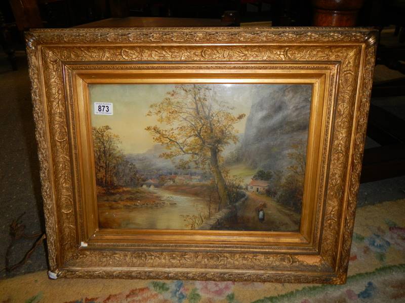 A gilt framed oil on canvas rural scene, signed but indistinct, dated 1886.