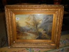 A gilt framed oil on canvas rural scene, signed but indistinct, dated 1886.