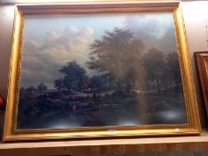 A large gilt framed wood scene 102cm x 86cm. (COLLECT ONLY.)