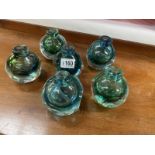6 art glass paperweights with pen holder