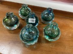 6 art glass paperweights with pen holder