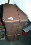 A vintage wood bound travel trunk/suitcase 45x24x62cm