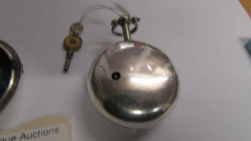 A matching pair case crown and verge pocket watch with key, working order, silver case, London 1783, - Image 3 of 7