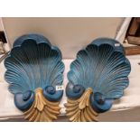 A pair of classical style wall sconces in blue and gilt. COLLECT ONLY.