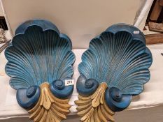 A pair of classical style wall sconces in blue and gilt. COLLECT ONLY.