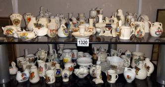 A good collection of crested china including Carlton ware, Arcadian & Goss (2 shelves)