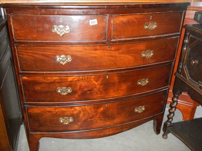 A Victorian mahogany two over three bow front chest of drawers, COLLECT ONLY.