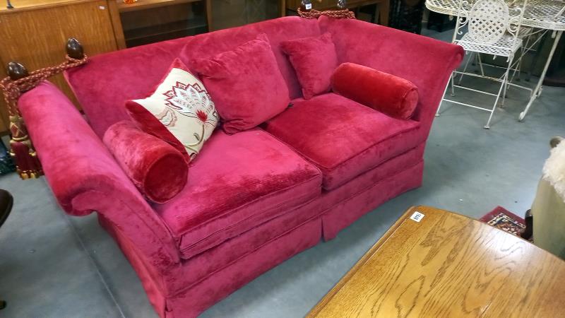 A deep red Draylon drop end settee COLLECT ONLY. - Image 2 of 5