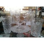 3 cut glass vases and other glassware