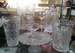 3 cut glass vases and other glassware