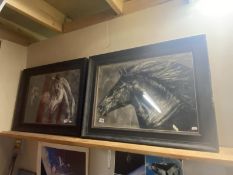 A pair of heavy well framed black & white pictures of horses - 80cm x 60cm