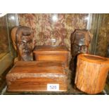 A selection of wooden boxes, busts etc.,