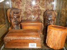 A selection of wooden boxes, busts etc.,