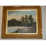 A gilt framed oil on canvas rural scene.