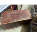 A Victorian pine blanket box with inner candle tray - 93cm x 49cm x 44cm high