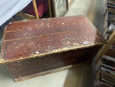 A Victorian pine blanket box with inner candle tray - 93cm x 49cm x 44cm high