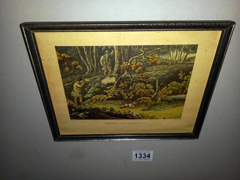 A 19th/20th century lithograph of Spaniel & Woodcock & a hunting scene coloured engraving print - Image 2 of 3