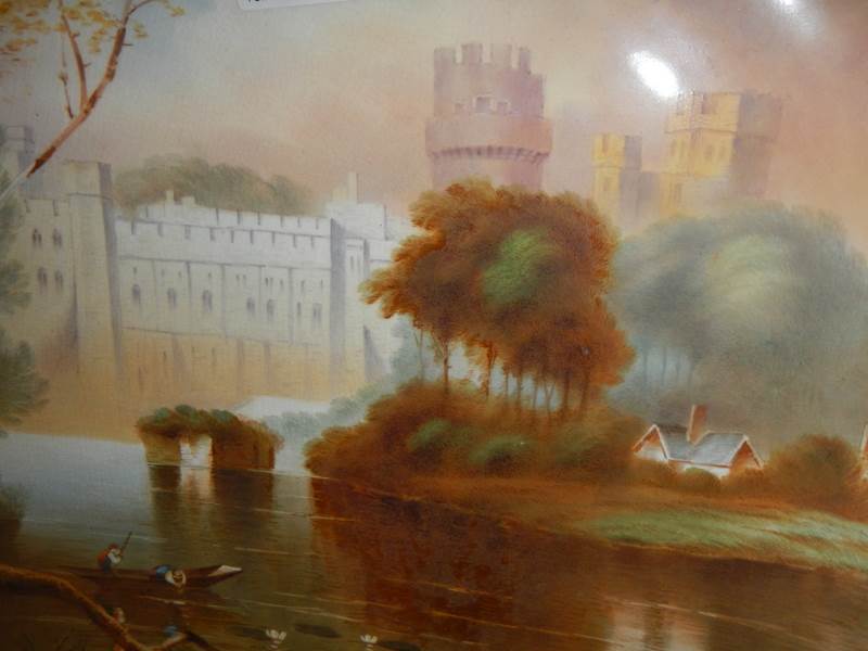 A beautifully hand painted antique wall plaque of Warwick castle signed F Micklewright (Frederick) - Image 2 of 3