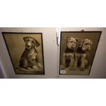 2 vintage framed prints of Terrier dogs