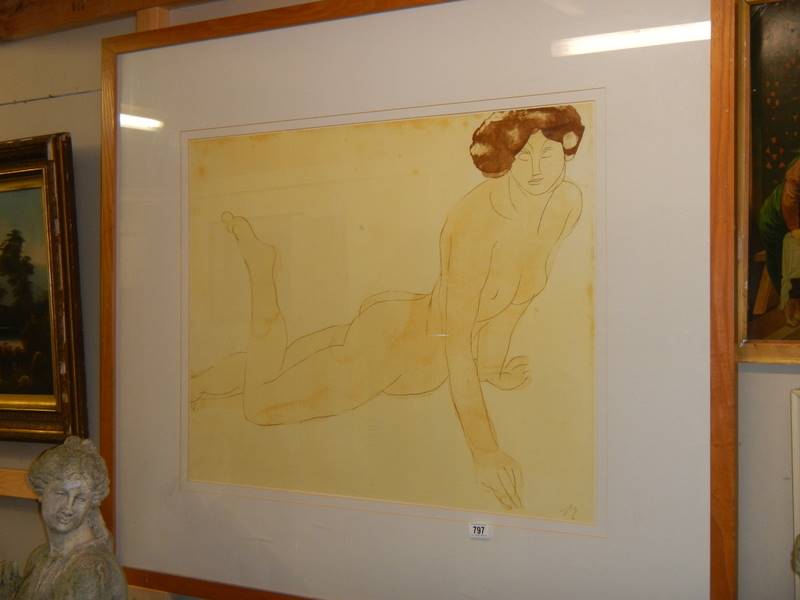 A large framed and glazed nude study. COLLECT ONLY.