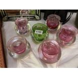 6 art glass bud vases