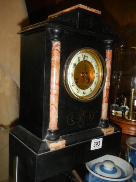 A black slate/marble mantel clock. - Image 3 of 3