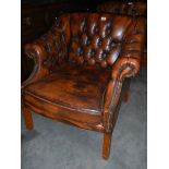 A good quality tan leather deep buttoned arm chair. COLLECT ONLY.