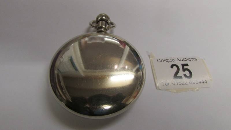 A large Waltham pocket watch, movement date 1906-1907, silvered case, screw on back and bezel, - Image 2 of 4