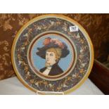 Exquisitely worked 40cm diameter ceramic wall plaque by Villeroy and Boch, portrait of a lady.