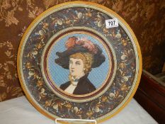 Exquisitely worked 40cm diameter ceramic wall plaque by Villeroy and Boch, portrait of a lady.