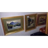 3 gilt framed, unsigned watercolours of North Wales dated 1934, 1936 & 1946 - 39cm x 32cm