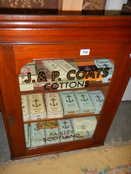 A J & P Coates Cottons sign writtend cabinet with vintage cotton box contents. - Image 2 of 3