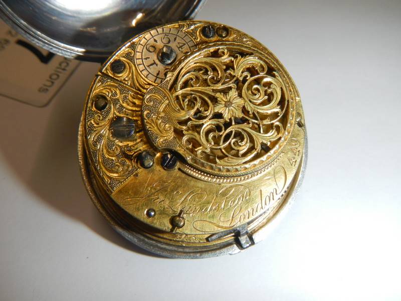 A matching pair case crown and verge pocket watch with key, working order, silver case, London 1783, - Image 6 of 7