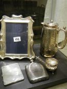 A silver photo frame (925) and a mixed lot of old silver plate.