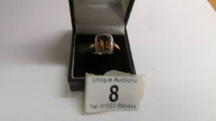 A 9ct gold ring set amber coloured stone, size S half, 3.1 grams.