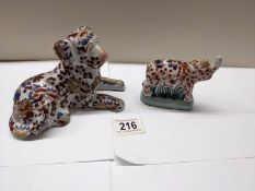 Two signed Imari animals being a dog and rare rhino (Ya You Zhen).