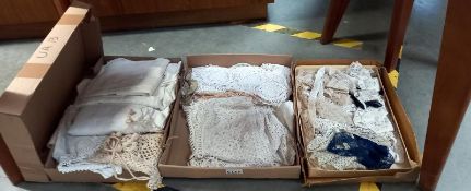 3 boxes of assorted lace & linen