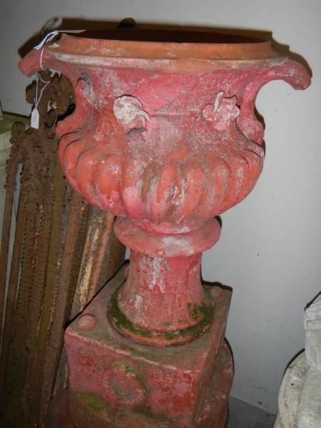 A terracotta style urn on pedestal, a/f. - Image 2 of 3