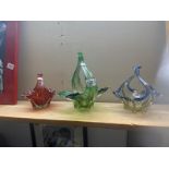 3 art glass baskets