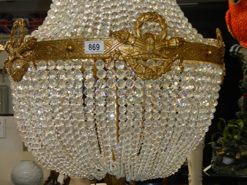 A fabulous brass 'basket' chandelier with over 4000 crystals. COLLECT ONLY. - Image 4 of 5