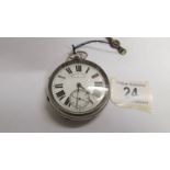 A Chester silver English lever pocket watch with key, circa 1900, 58mm diameter in working order.
